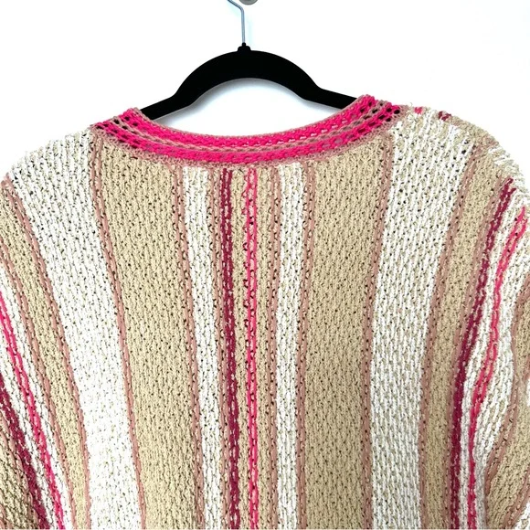 Free People Boho Show Me Love Chunky Knit Cropped Dolman Sleeve Striped Sweater - Picture 11 of 14